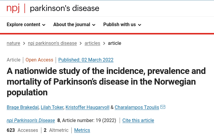 Our newest study published in npj assesses the incidence, prevalence and mortality of Parkinson's disease (PD)